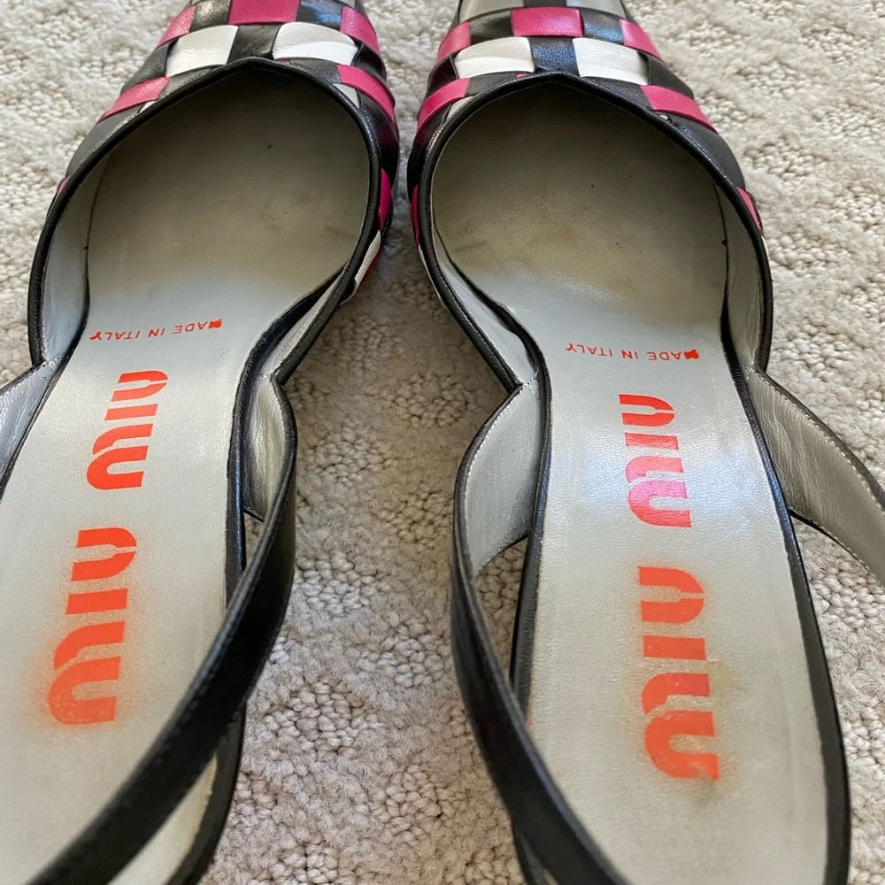 🎉HP🎉  MIU MIU slingback woven leather kitten heel pumps, size EU 36 - Picture 7 of 11